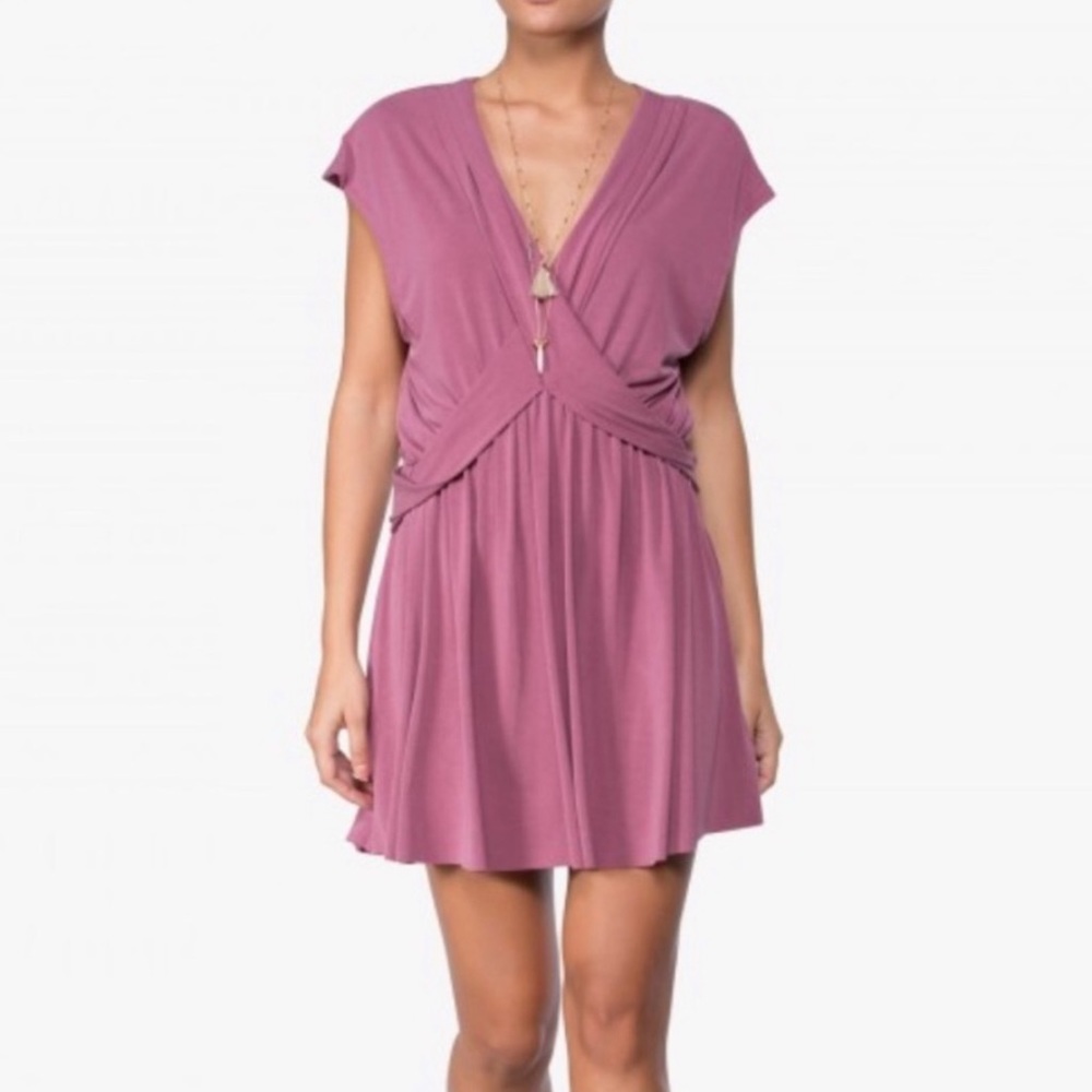 Free People Mauve Cupro Crisscross Wrap  Dress
